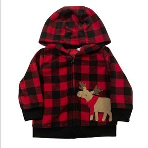 🔵3/$12 Carter’s Buffalo plaid zip moose sweatshirt